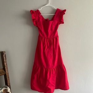 Hot pink back bow detailed midi dress